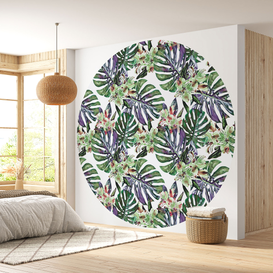 Round / Circle Wall Mural - Wallpaper - Botanical pattern