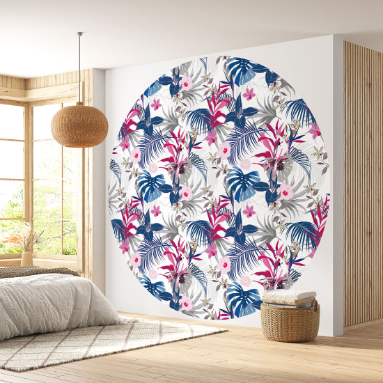 Round / Circle Wall Mural - Wallpaper - Botanical pattern