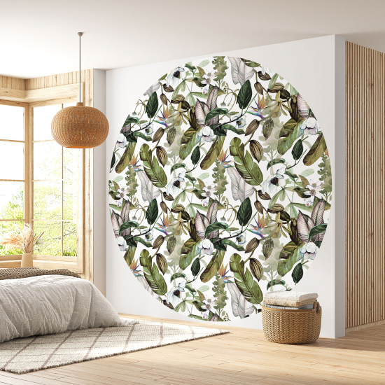 Round / Circle Wall Mural - Wallpaper - Botanical pattern