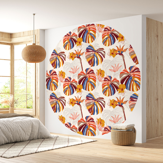 Round / Circle Wall Mural - Wallpaper - Botanical pattern