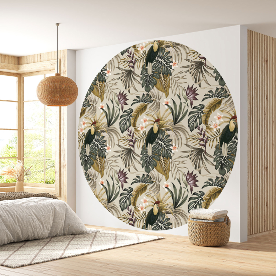 Round / Circle Wall Mural - Wallpaper - Botanical pattern