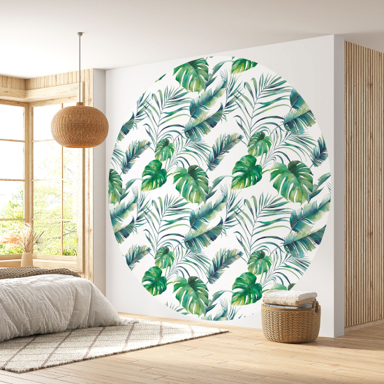 Round / Circle Wall Mural - Wallpaper - Botanical pattern