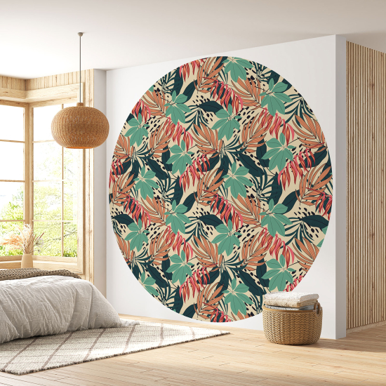 Round / Circle Wall Mural - Wallpaper - Botanical pattern