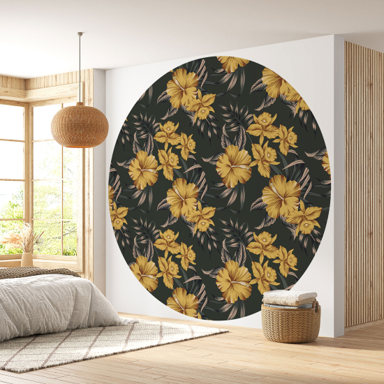 Round / Circle Wall Mural - Wallpaper - Botanical pattern