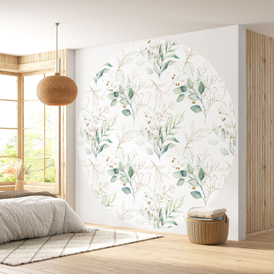 Round / Circle Wall Mural - Wallpaper - Botanical pattern