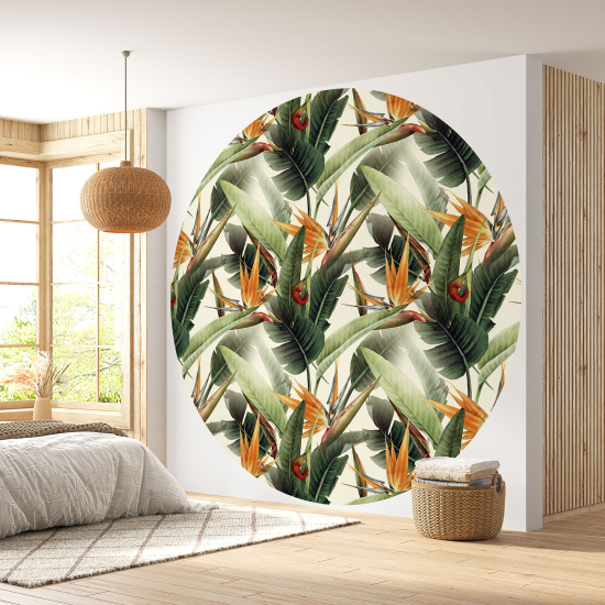 Round / Circle Wall Mural - Wallpaper - Botanical pattern