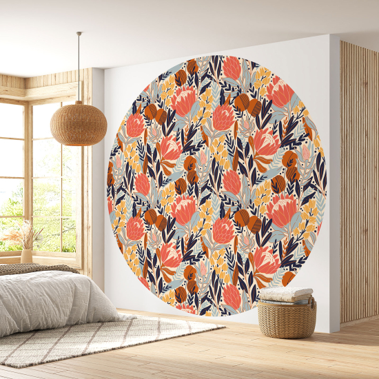 Round / Circle Wall Mural - Wallpaper - Botanical pattern