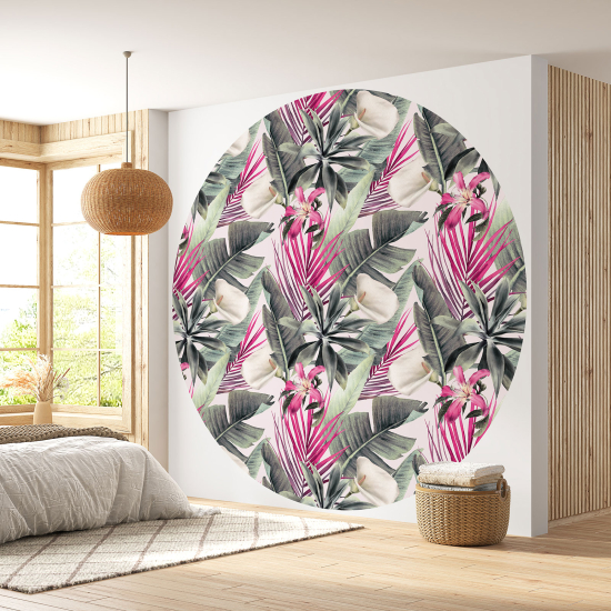 Round / Circle Wall Mural - Wallpaper - Botanical pattern