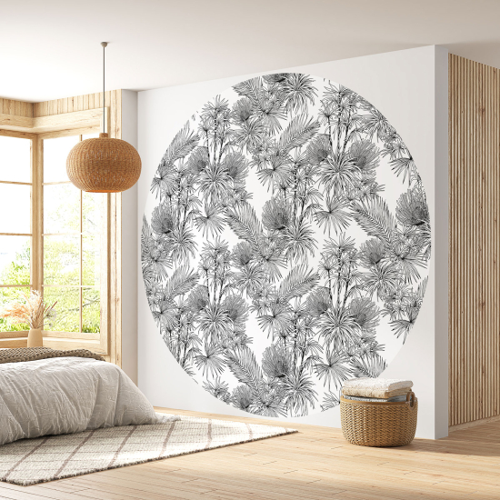 Round / Circle Wall Mural - Wallpaper - Botanical pattern