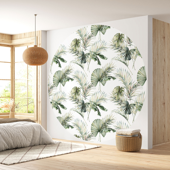 Round / Circle Wall Mural - Wallpaper - Botanical pattern