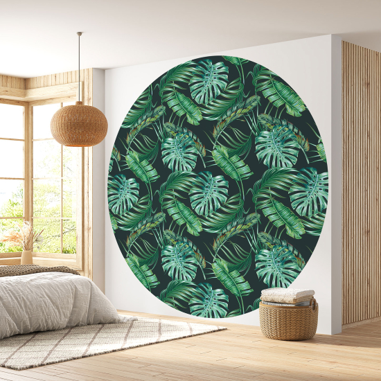 Round / Circle Wall Mural - Wallpaper - Botanical pattern