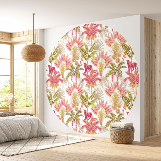 Round / Circle Wall Mural - Wallpaper - Botanical pattern