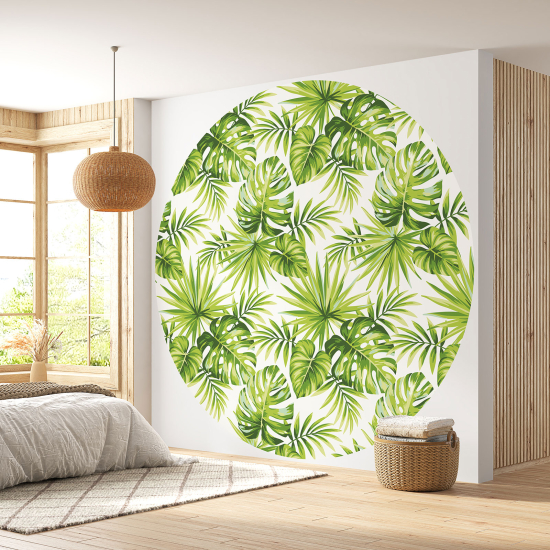 Round / Circle Wall Mural - Wallpaper - Botanical pattern