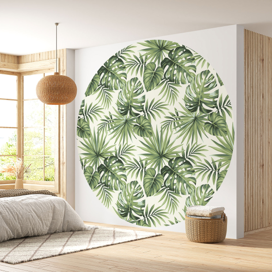 Round / Circle Wall Mural - Wallpaper - Botanical pattern