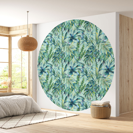 Round / Circle Wall Mural - Wallpaper - Botanical pattern