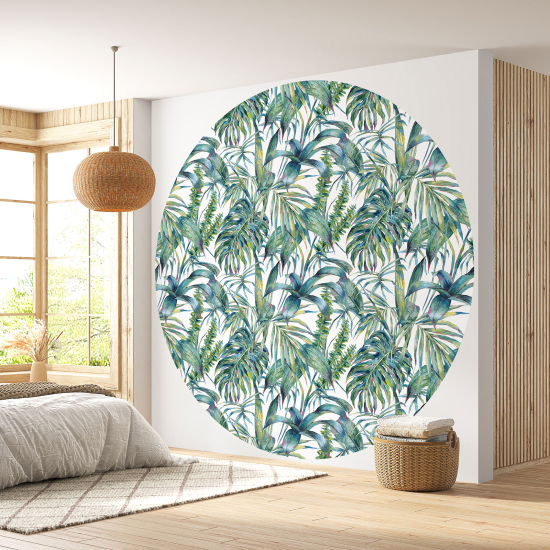 Round / Circle Wall Mural - Wallpaper - Botanical pattern