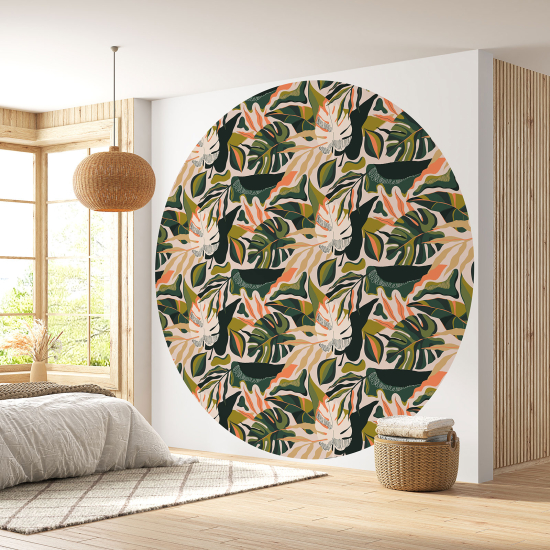 Round / Circle Wall Mural - Wallpaper - Botanical pattern