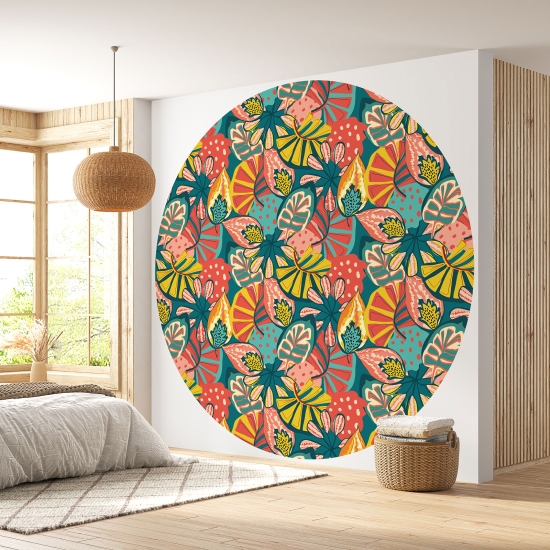 Round / Circle Wall Mural - Wallpaper - Botanical pattern