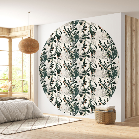 Round / Circle Wall Mural - Wallpaper - Botanical pattern