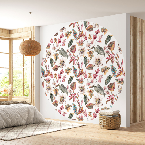 Round / Circle Wall Mural - Wallpaper - Botanical pattern