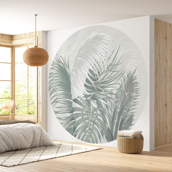 Round / Circle Wall Mural - Wallpaper - Botanical pattern