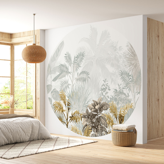 Round / Circle Wall Mural - Wallpaper - Botanical pattern