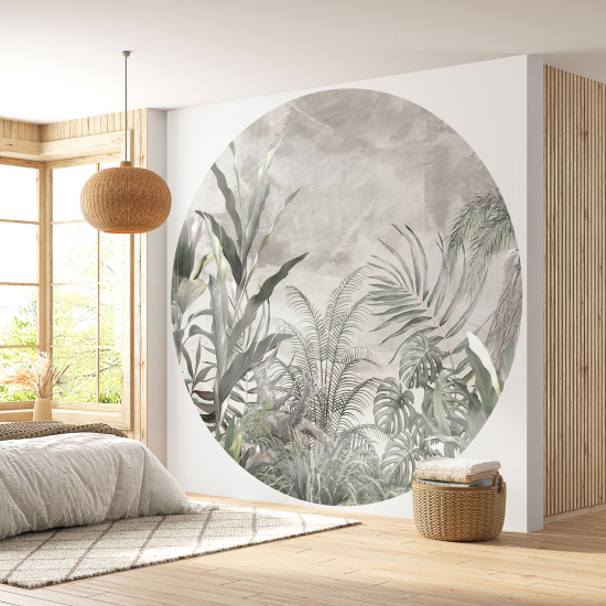 Round / Circle Wall Mural - Wallpaper - Botanical pattern