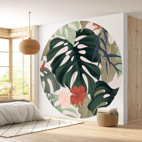 Round / Circle Wall Mural - Wallpaper - Botanical pattern