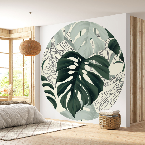 Round / Circle Wall Mural - Wallpaper - Botanical pattern