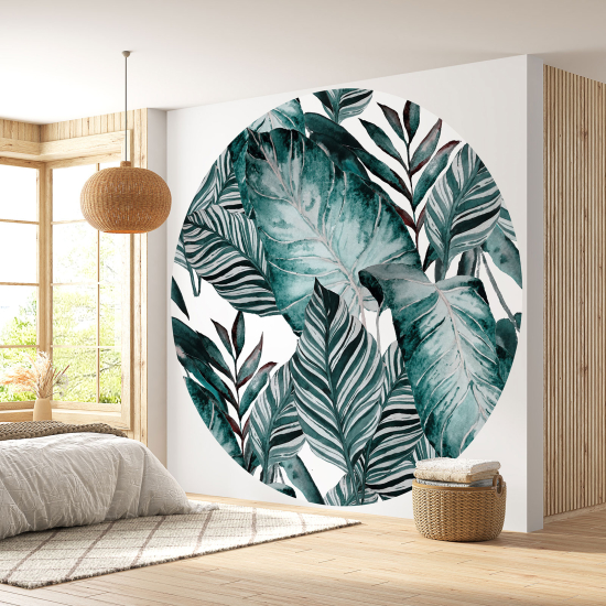 Round / Circle Wall Mural - Wallpaper - Botanical pattern