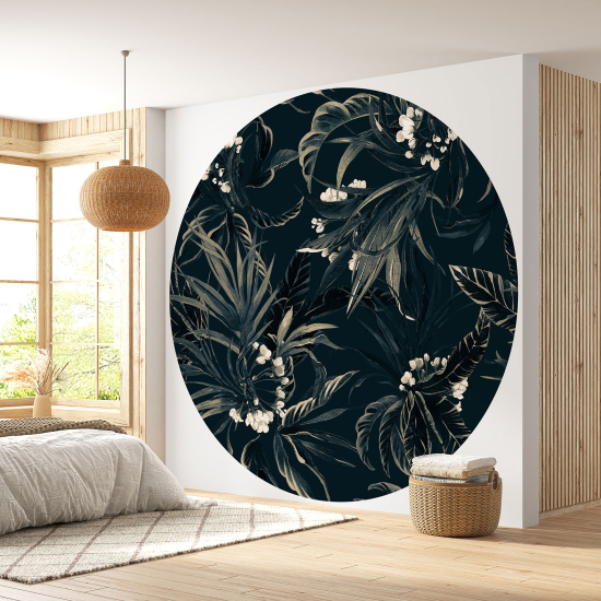 Round / Circle Wall Mural - Wallpaper - Botanical pattern