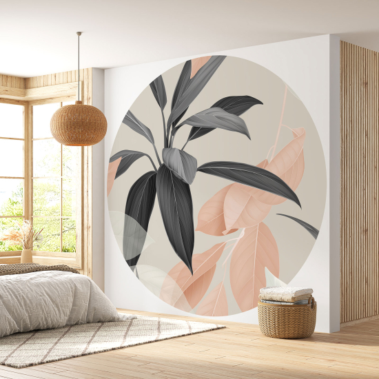 Round / Circle Wall Mural - Wallpaper - Botanical pattern