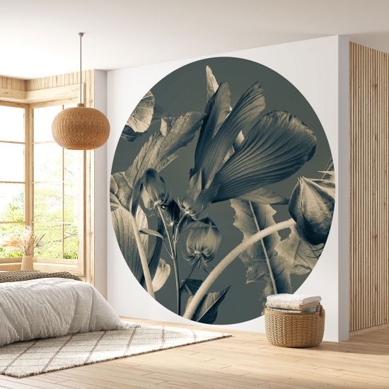 Round / Circle Wall Mural - Wallpaper - Botanical pattern