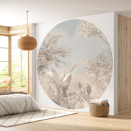 Round / Circle Wall Mural - Wallpaper - Botanical pattern