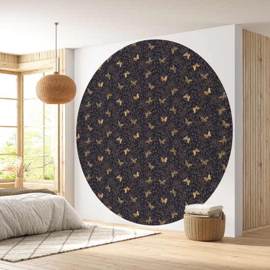 Round / Circle Wall Mural - Wallpaper - Butterflies