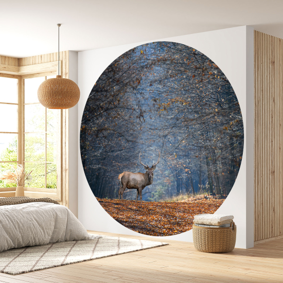 Round / Circle Wall Mural - Wallpaper - Deer Forest