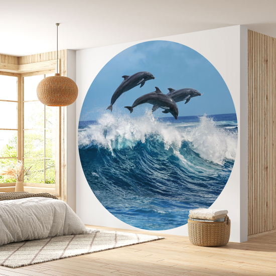 Round / Circle Wall Mural - Wallpaper - Dolphins