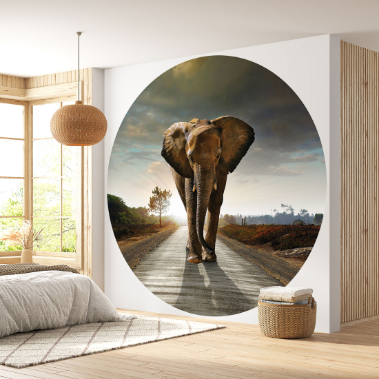 Round / Circle Wall Mural - Wallpaper - Elephant