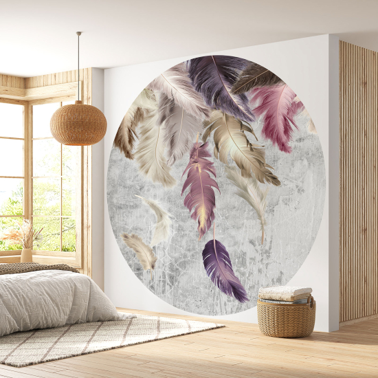 Round / Circle Wall Mural - Wallpaper - Feathers