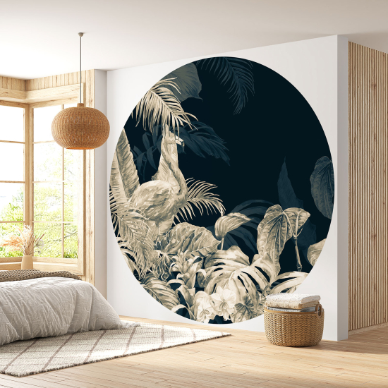 Round / Circle Wall Mural - Wallpaper - Flamingo