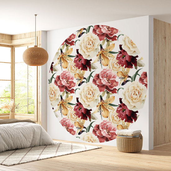 Round / Circle Wall Mural - Wallpaper - Floral pattern