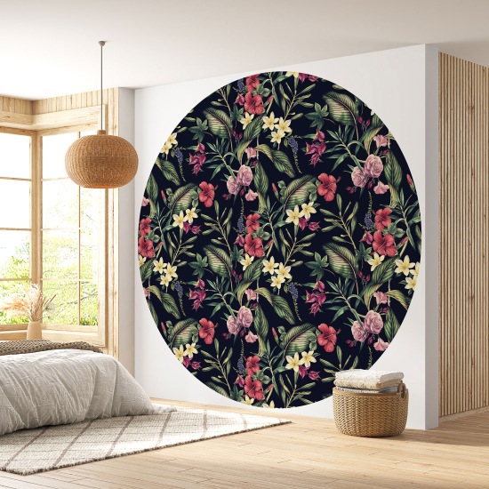 Round / Circle Wall Mural - Wallpaper - Floral pattern