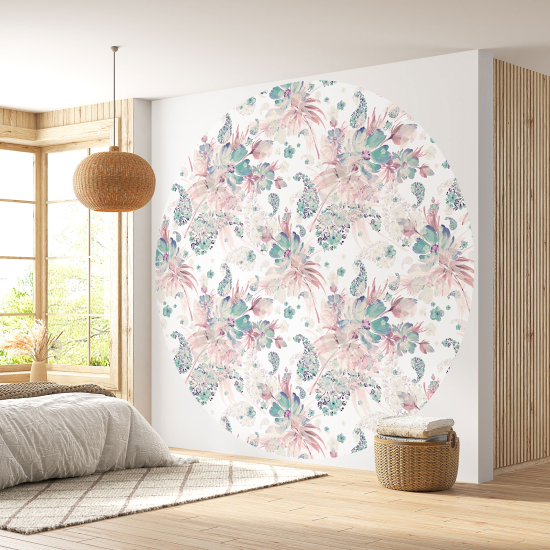 Round / Circle Wall Mural - Wallpaper - Floral pattern