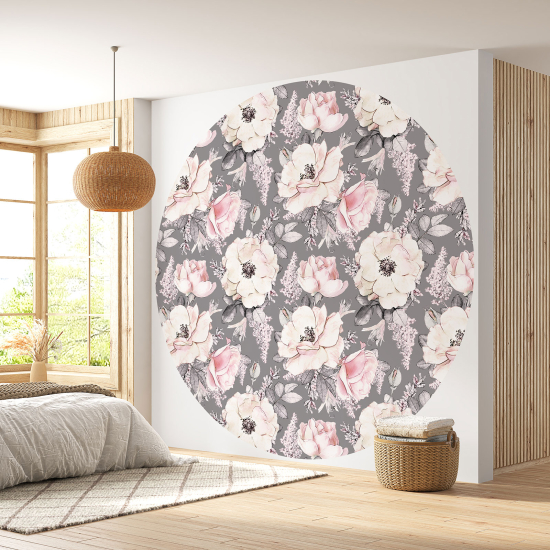 Round / Circle Wall Mural - Wallpaper - Floral pattern