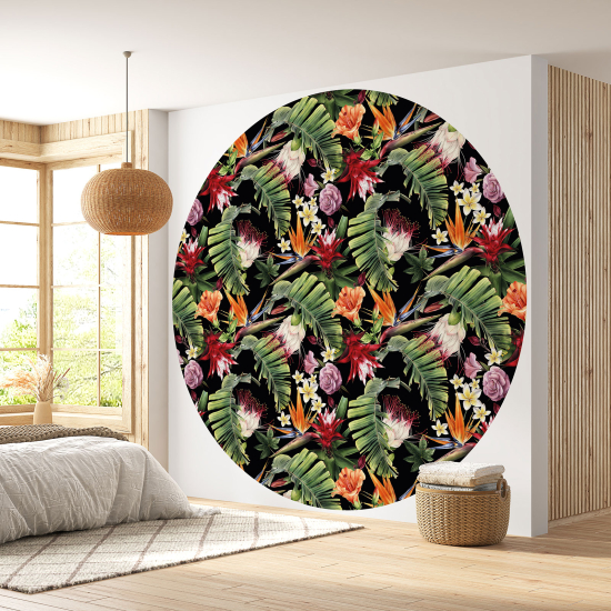 Round / Circle Wall Mural - Wallpaper - Floral pattern