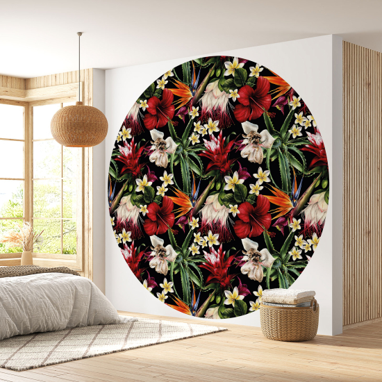 Round / Circle Wall Mural - Wallpaper - Floral pattern