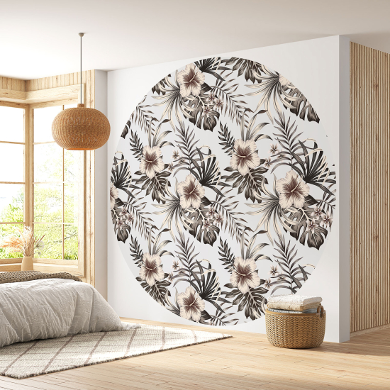 Round / Circle Wall Mural - Wallpaper - Floral pattern