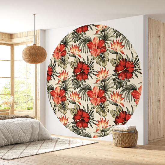 Round / Circle Wall Mural - Wallpaper - Floral pattern