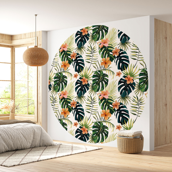 Round / Circle Wall Mural - Wallpaper - Floral pattern