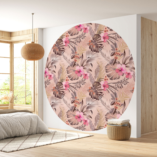 Round / Circle Wall Mural - Wallpaper - Floral pattern